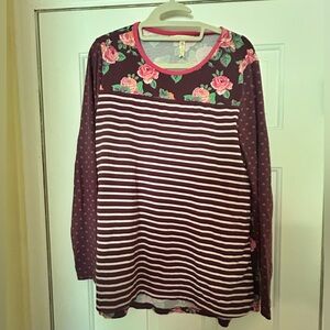 Matilda Jane White and Red floral and striped top size medium